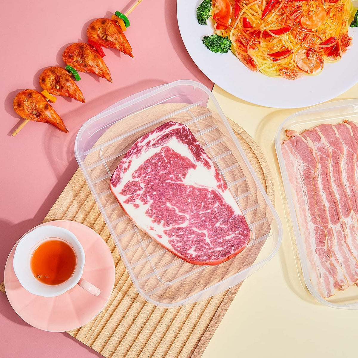Suclain 4 Pcs Bacon Keeper Deli Meat Container with Lids for Refrigerator