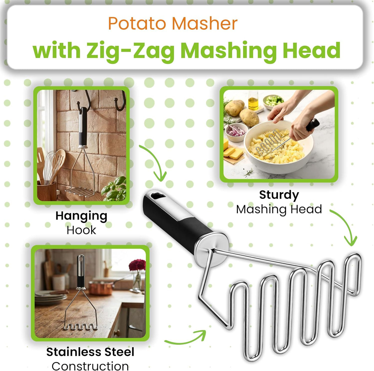 Spring Chef Stainless Steel Potato Masher & Durable Vegetable Peeler Set