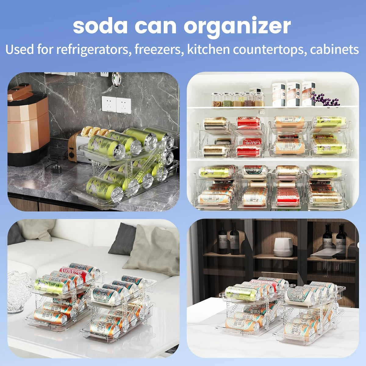 Jsyrjing Drink Organizer for Fridge, Adjustable Soda Can Dispenser 2 Pack