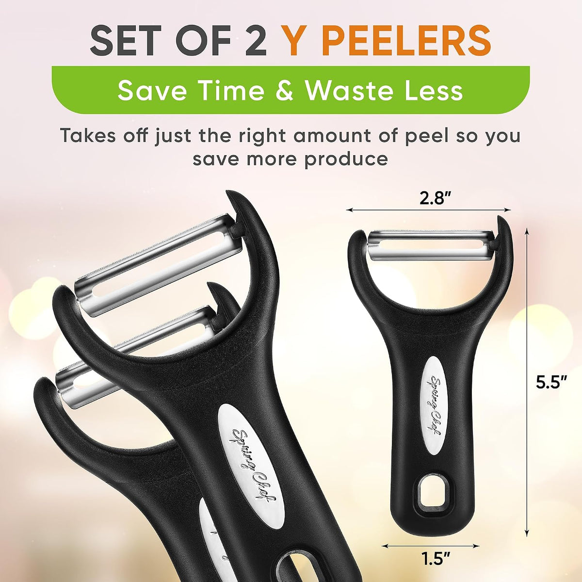 Spring Chef Set of 2 Stainless Steel Y Shaped Vegetable Peeler for Kitchen
