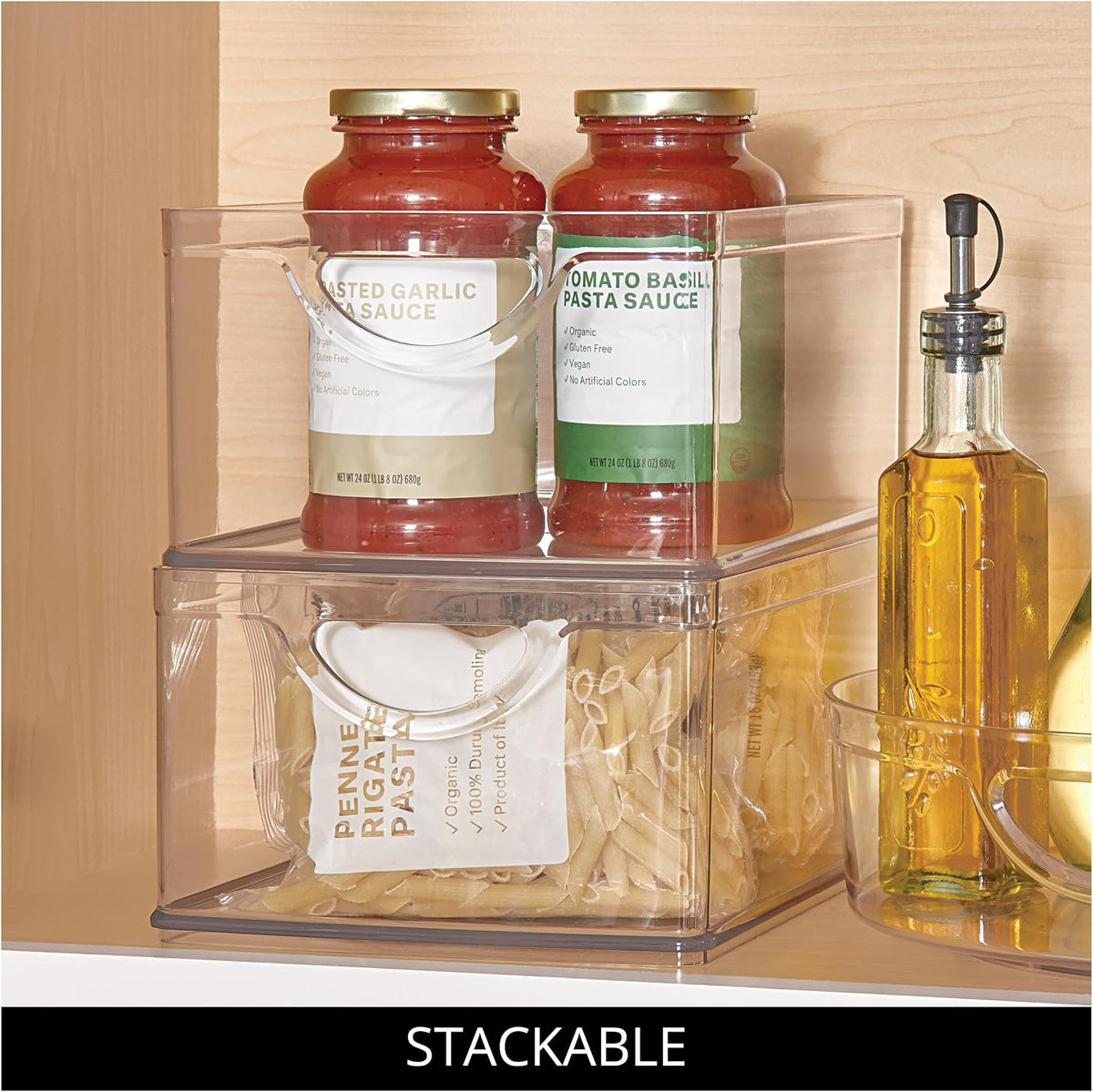 iDesign Plastic Stackable Kitchen Cabinet Storage Bin, Clear