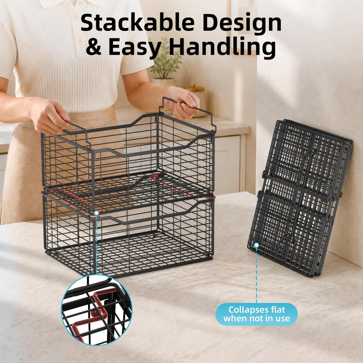 Freezer Organizer Bins,3 Pack Large Deep Freezer Organizer Bins for 5/7/10 Cu.FT Deep Freezer,Easy Access,Stackable & Sturdy,Black