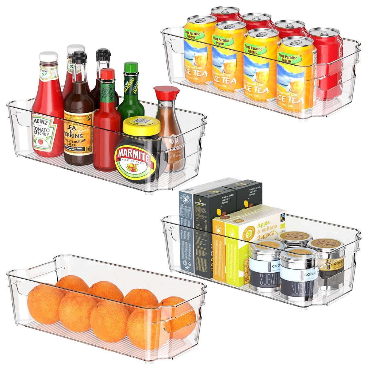 Clear Fridge Organizer, Refrigerator Organizer Bins with Handle, Freezer, Kitchen Cabinet, Pantry Organization, BPA Free Fridge Organizers (12.4 inch 8 Pack)