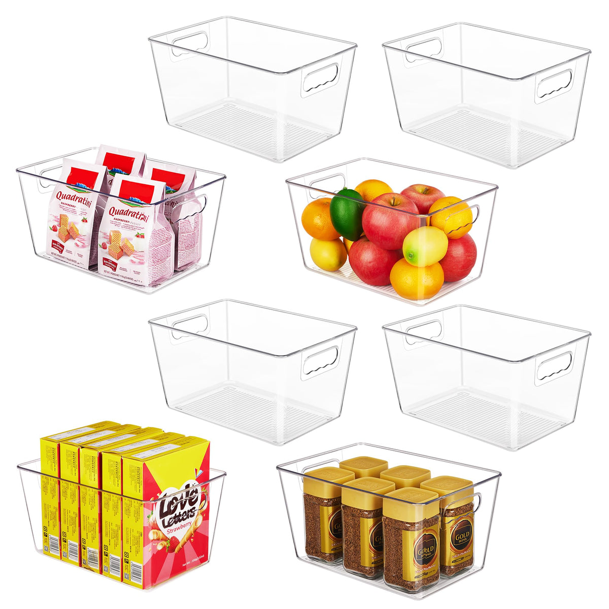 YIHONG Clear Plastic Storage Organizer Bins, 4 Pack Pantry Food Storage Bins with Handle for Kitchen,Refrigerator, Freezer,Cabinet Organization and Storage