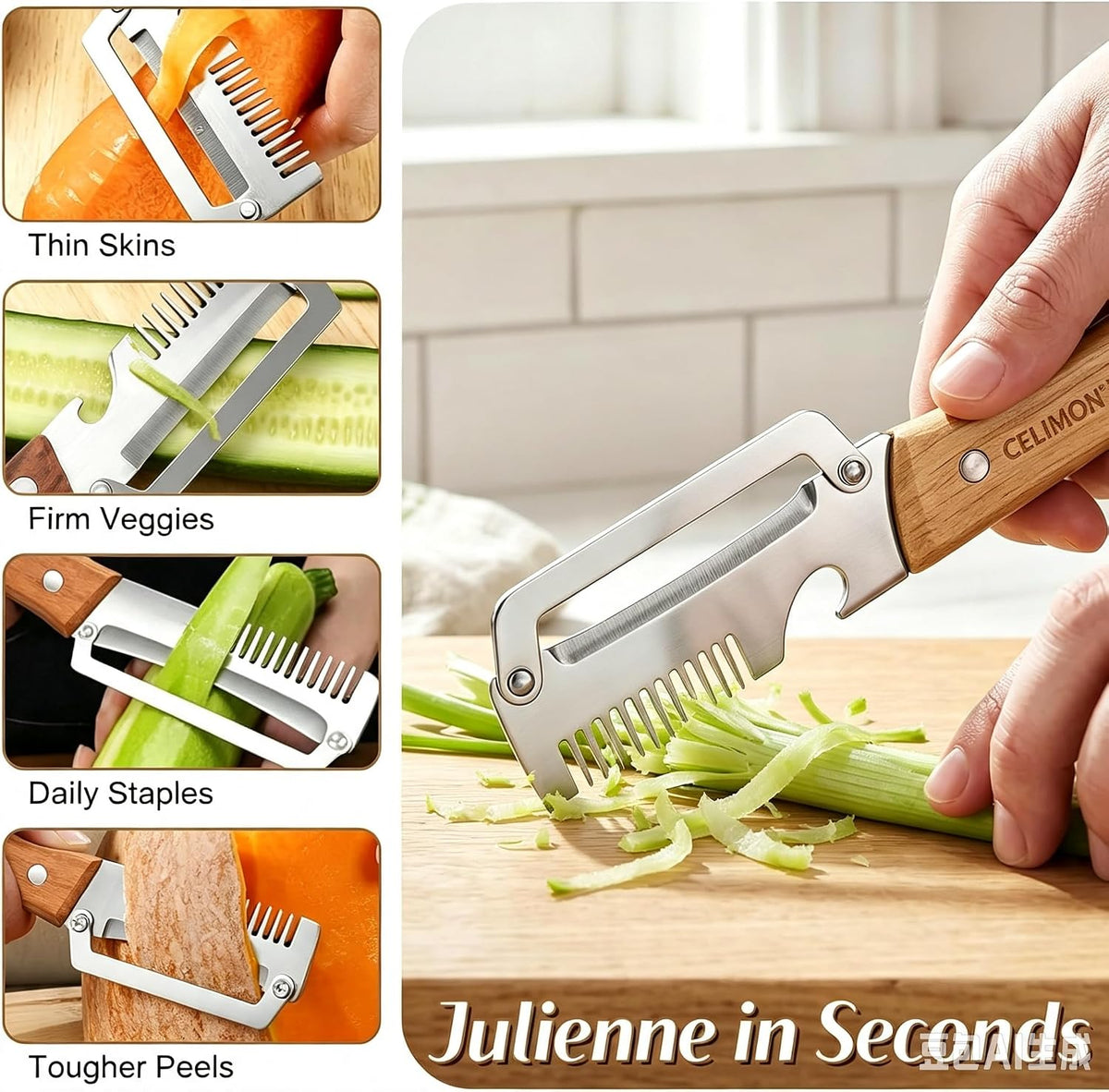 2Pcs multifunctional vegetable peeler, 2026 Upgrade peeler shredder,2.5mm stainless steel peeler With Scallion Shredder and Bottle Opener for Kitchen, Camping and Travel