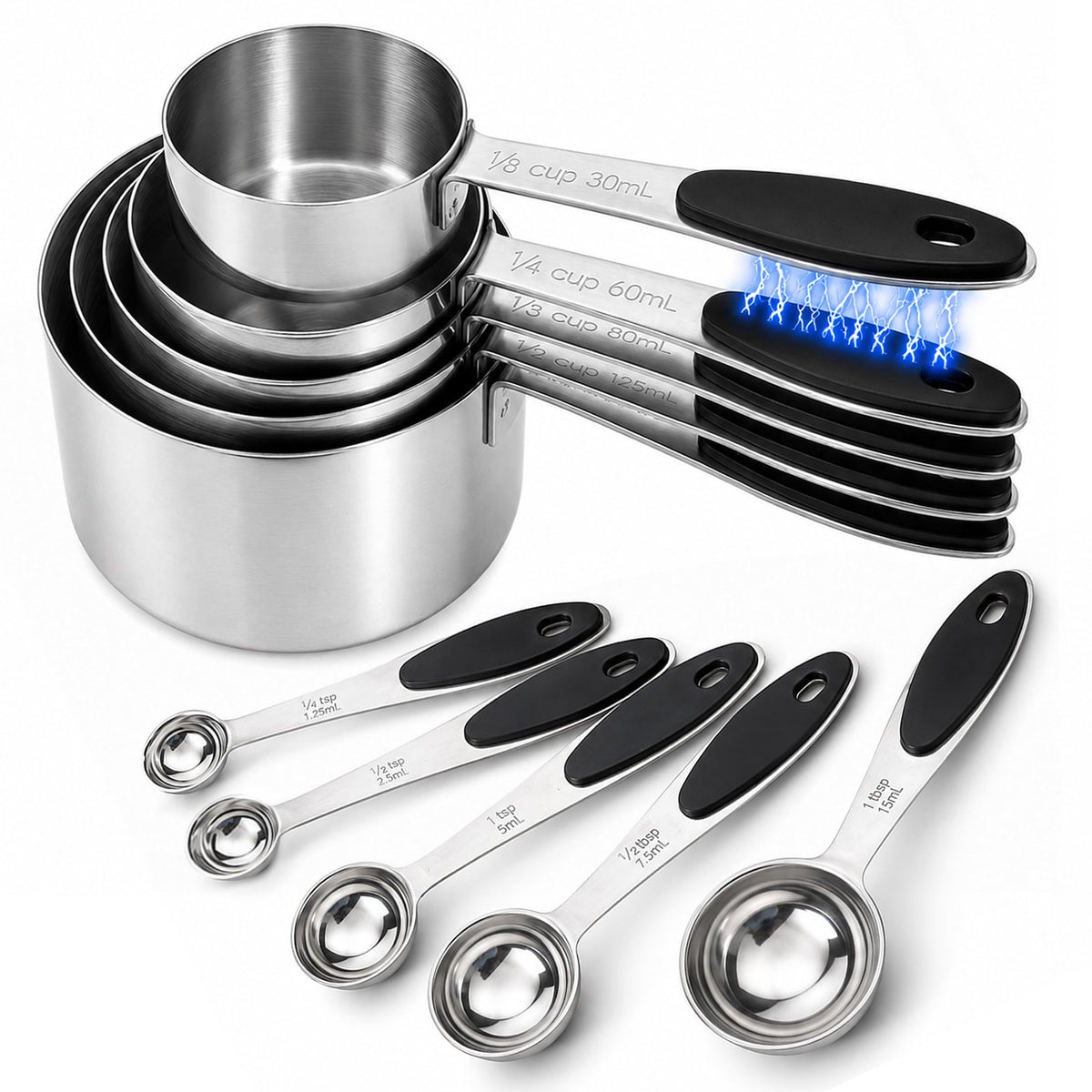 Magnetic Measuring Cups and Spoons Set, Stainless Steel, 14 Pcs