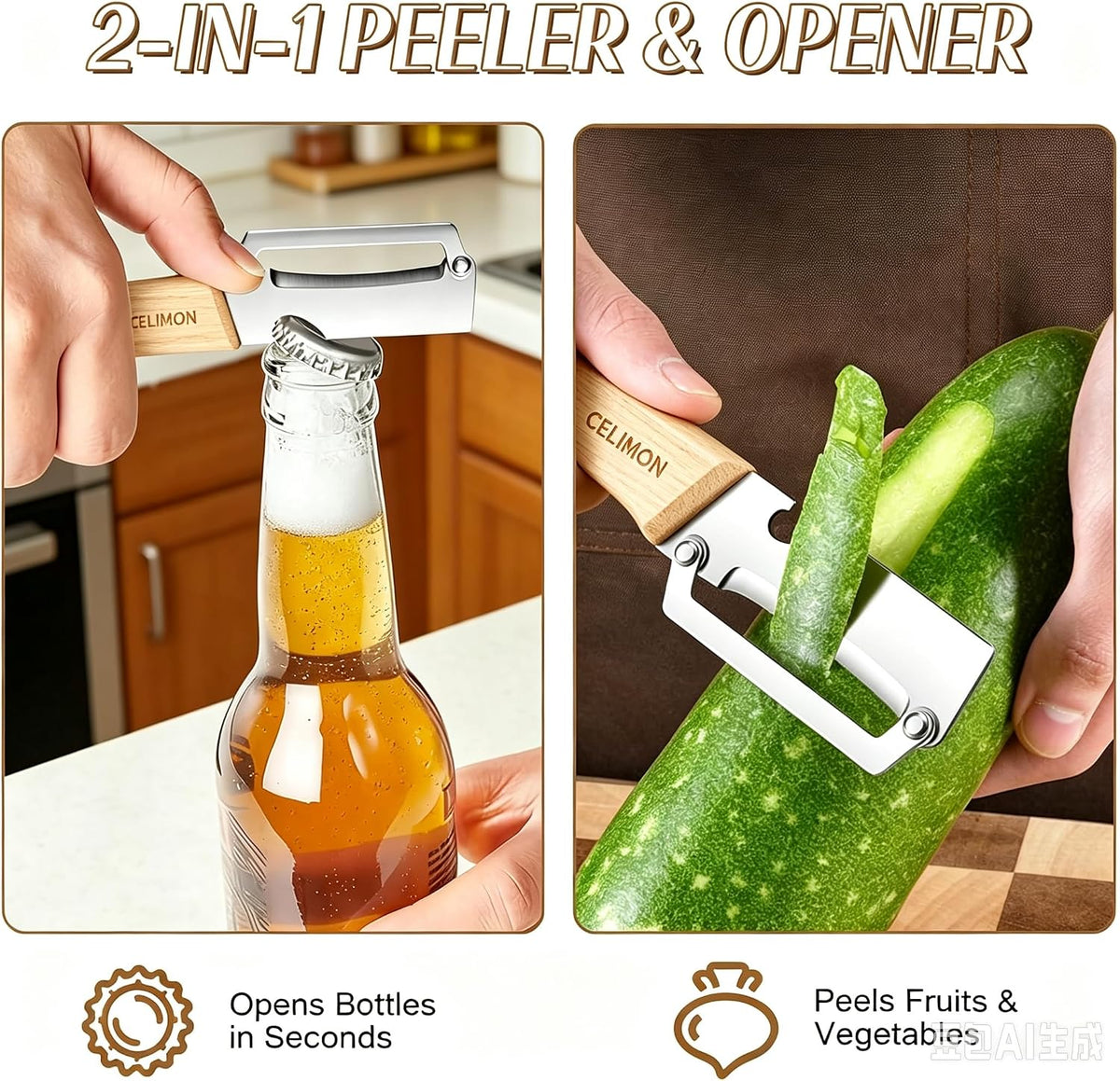 2Pcs multifunctional vegetable peeler, 2026 Upgrade peeler shredder,2.5mm stainless steel peeler With Scallion Shredder and Bottle Opener for Kitchen, Camping and Travel