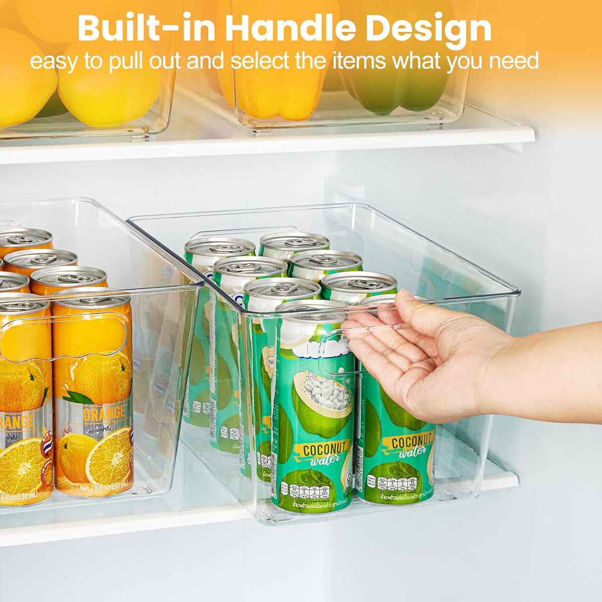 YIHONG Clear Plastic Storage Organizer Bins, 4 Pack Pantry Food Storage Bins with Handle for Kitchen,Refrigerator, Freezer,Cabinet Organization and Storage