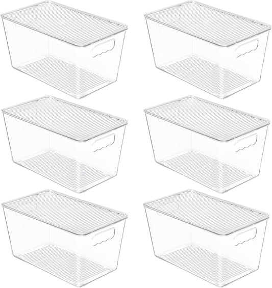 Vtopmart 6 Pack Clear Stackable Storage Bins with Lids and Handles, Medium