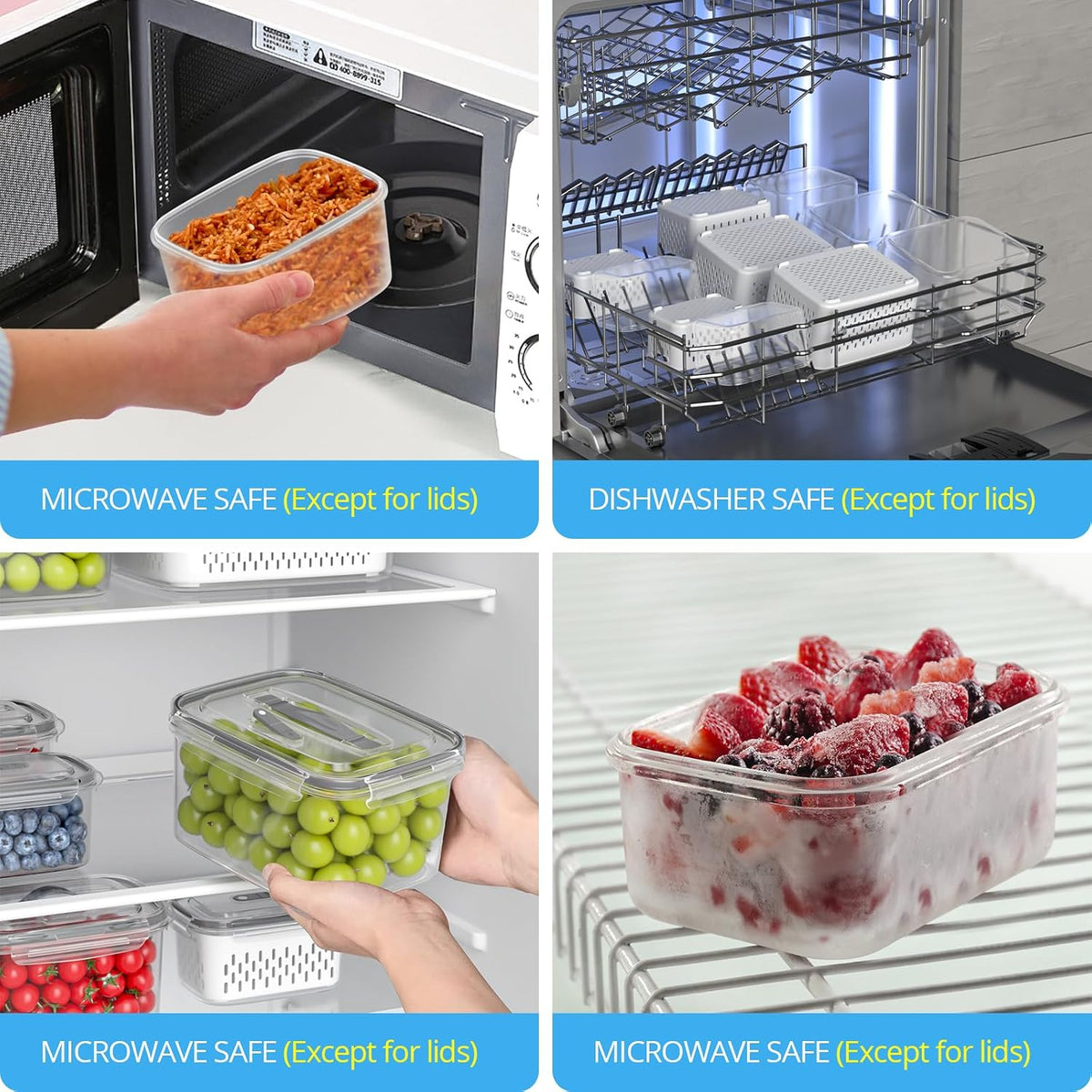 damynuo 5 Pack Fruit Storage Containers for Fridge with Colander, Vent, Lid