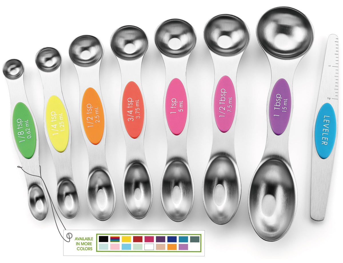 Spring Chef Magnetic Measuring Spoons Set of 8 for Kitchen, Multicolor