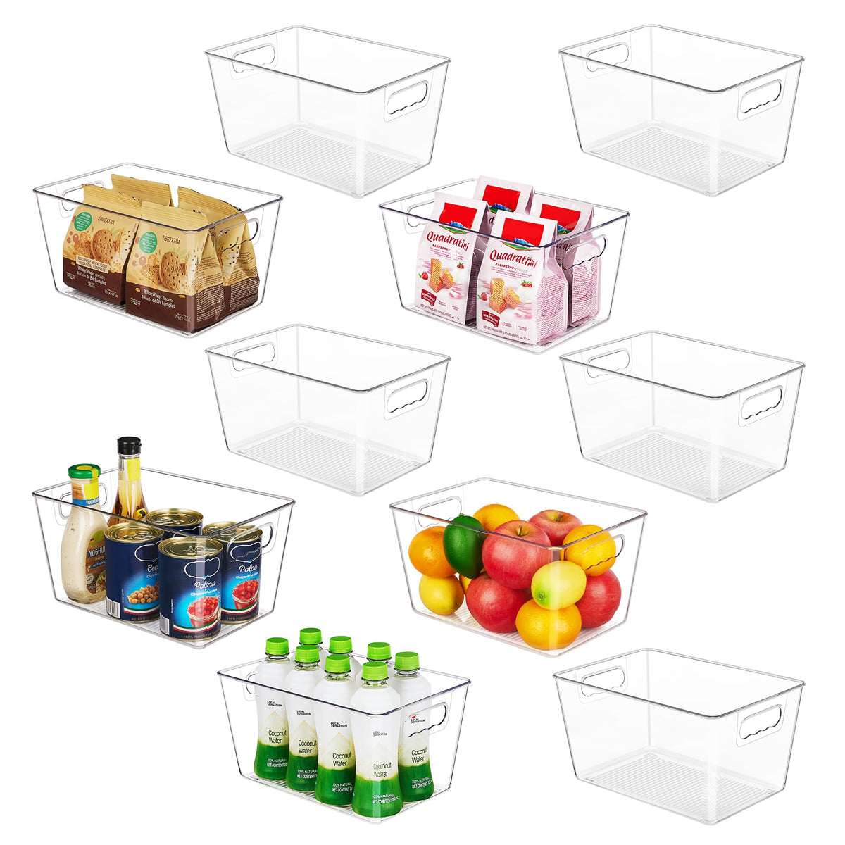YIHONG Clear Plastic Storage Organizer Bins, 4 Pack Pantry Food Storage Bins with Handle for Kitchen,Refrigerator, Freezer,Cabinet Organization and Storage