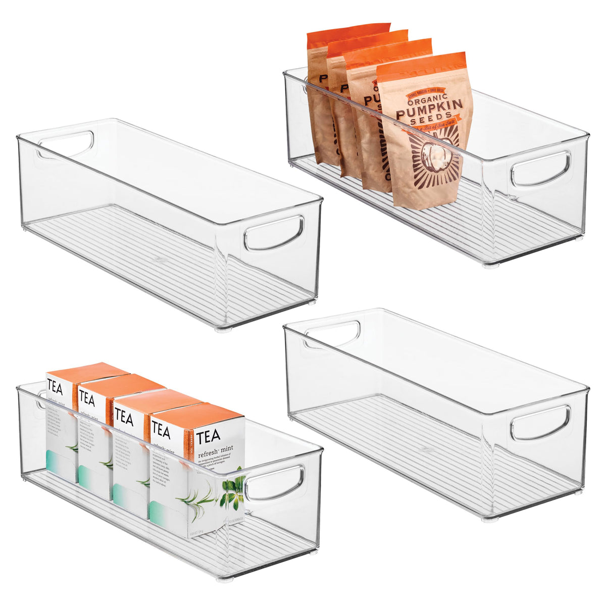 iDesign Plastic Stackable Pantry Bin with Handles, Clear