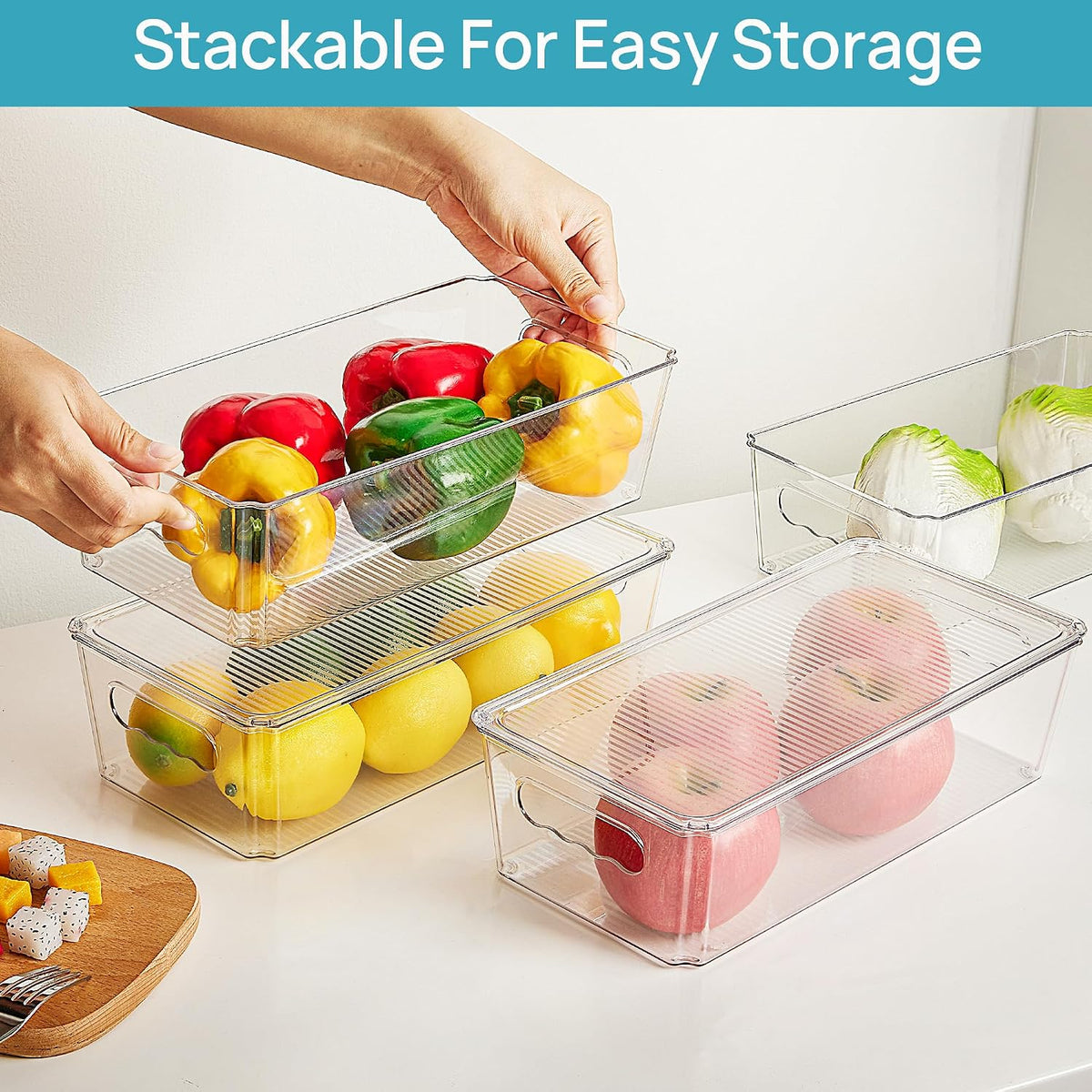 Vtopmart 2pcs Clear Stackable Storage Bins with Lids