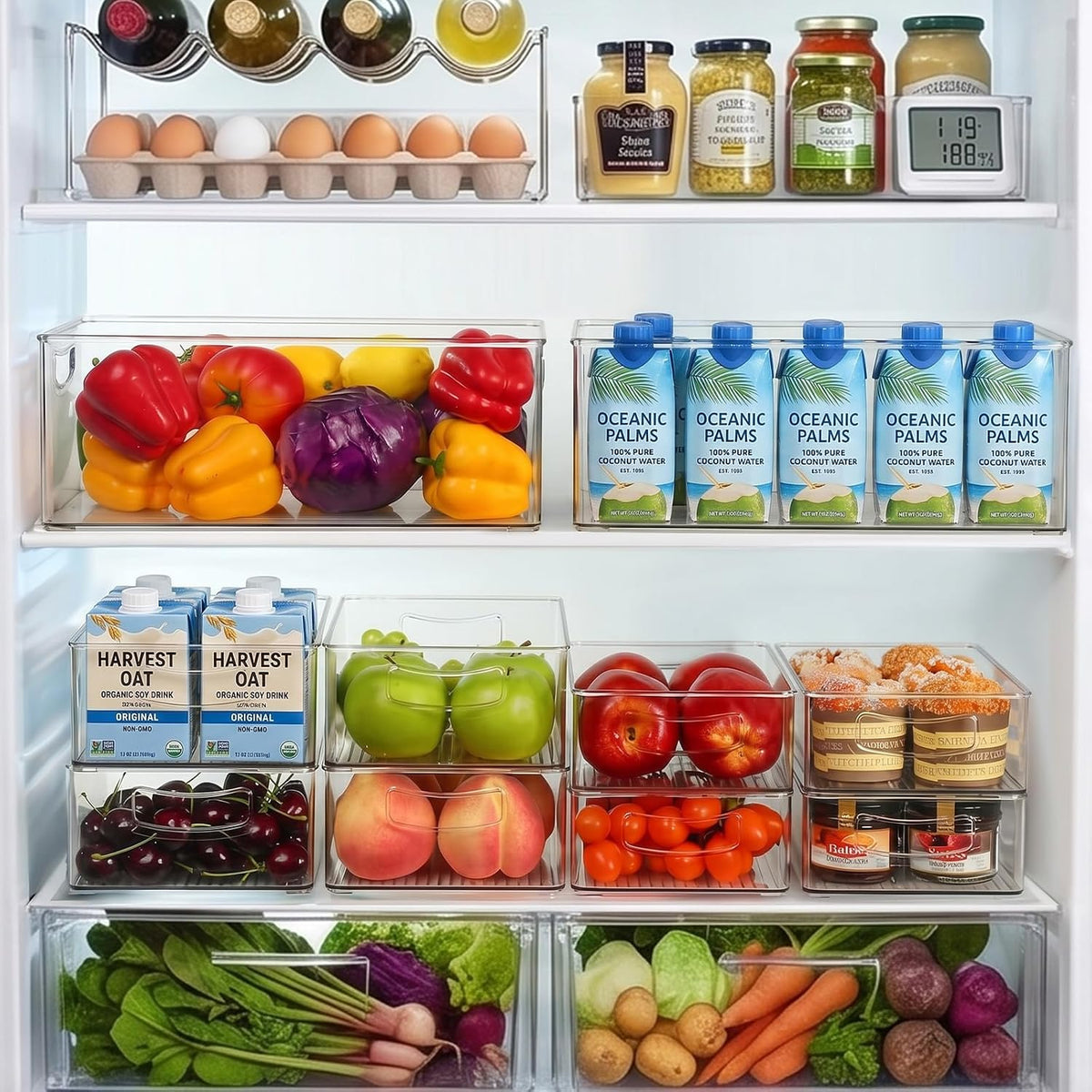 Hudgan 8 Pack Freezer Organizer Bins,Stackable,Clear Bins for Fridge,Pantry