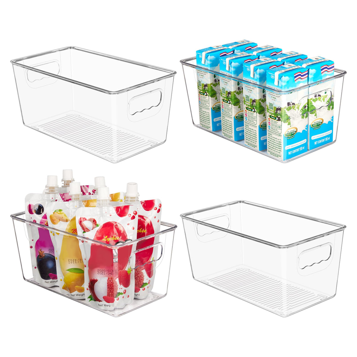 YIHONG Clear Plastic Storage Organizer Bins, 4 Pack Pantry Food Storage Bins with Handle for Kitchen,Refrigerator, Freezer,Cabinet Organization and Storage