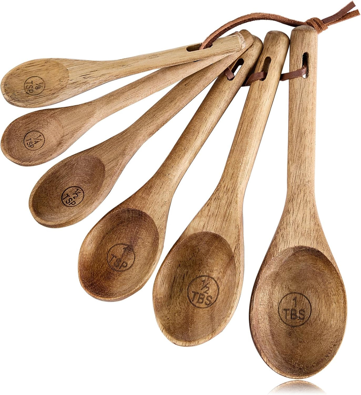 6pcs Measuring Spoons Set, Natural Acacia Wood, Tablespoon Teaspoon