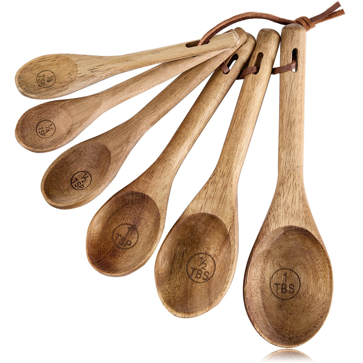 6pcs Measuring Spoons Set, Natural Acacia Wood, Tablespoon Teaspoon