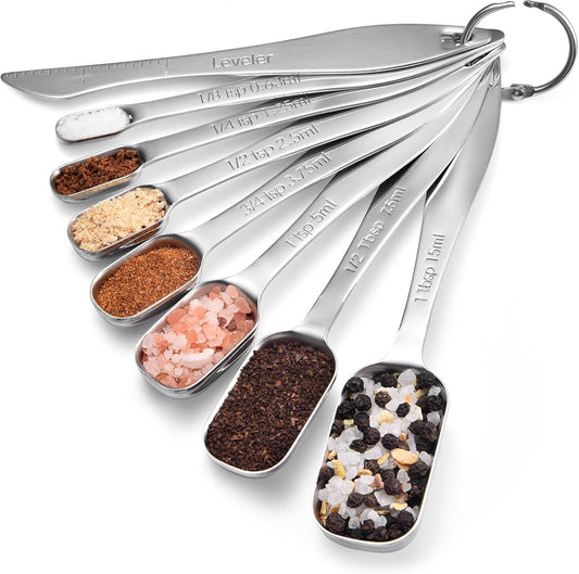 Doosu 18/8 Stainless Steel Measuring Spoons with Long Handle (Set of 8)