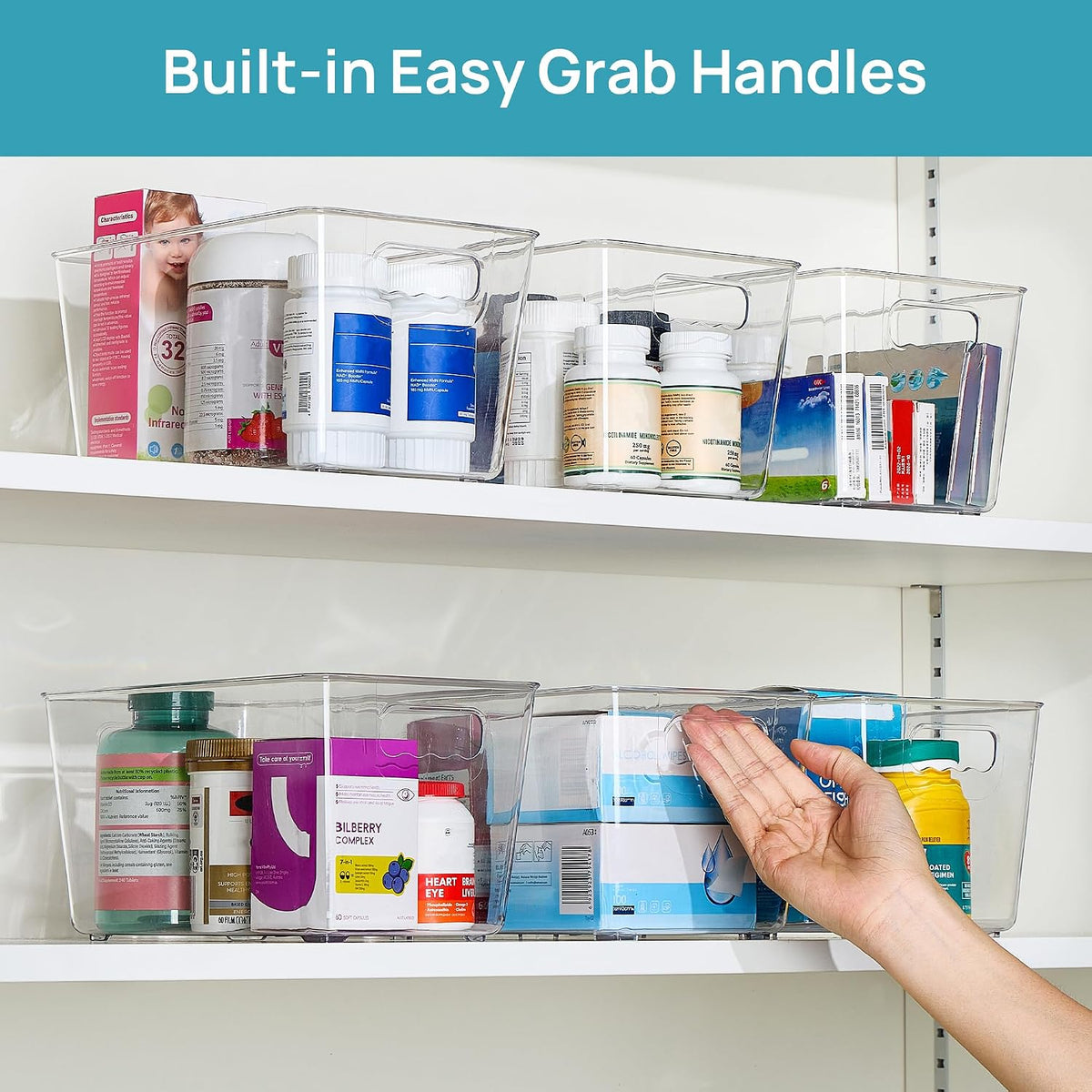 Vtopmart 6 Pack Clear Storage Bins, Pantry Cabinet Organizer Bins, Medium