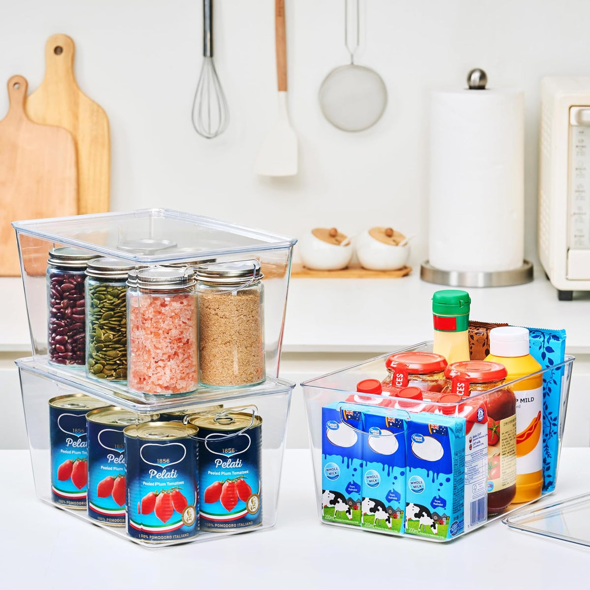 theaoo Large Clear Storage Bins with Lids, Stackable Containers, 8 Pack