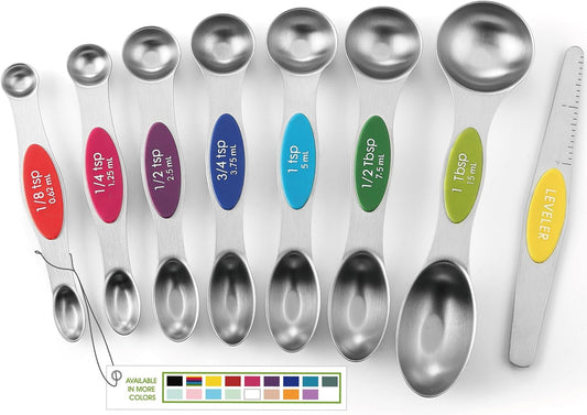 Spring Chef Magnetic Measuring Spoons Set of 8 for Kitchen, Multicolor