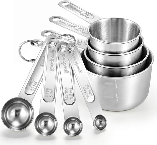 YC Kitchen Measuring Cups and Spoons Set, 8-Piece, Stainless Steel