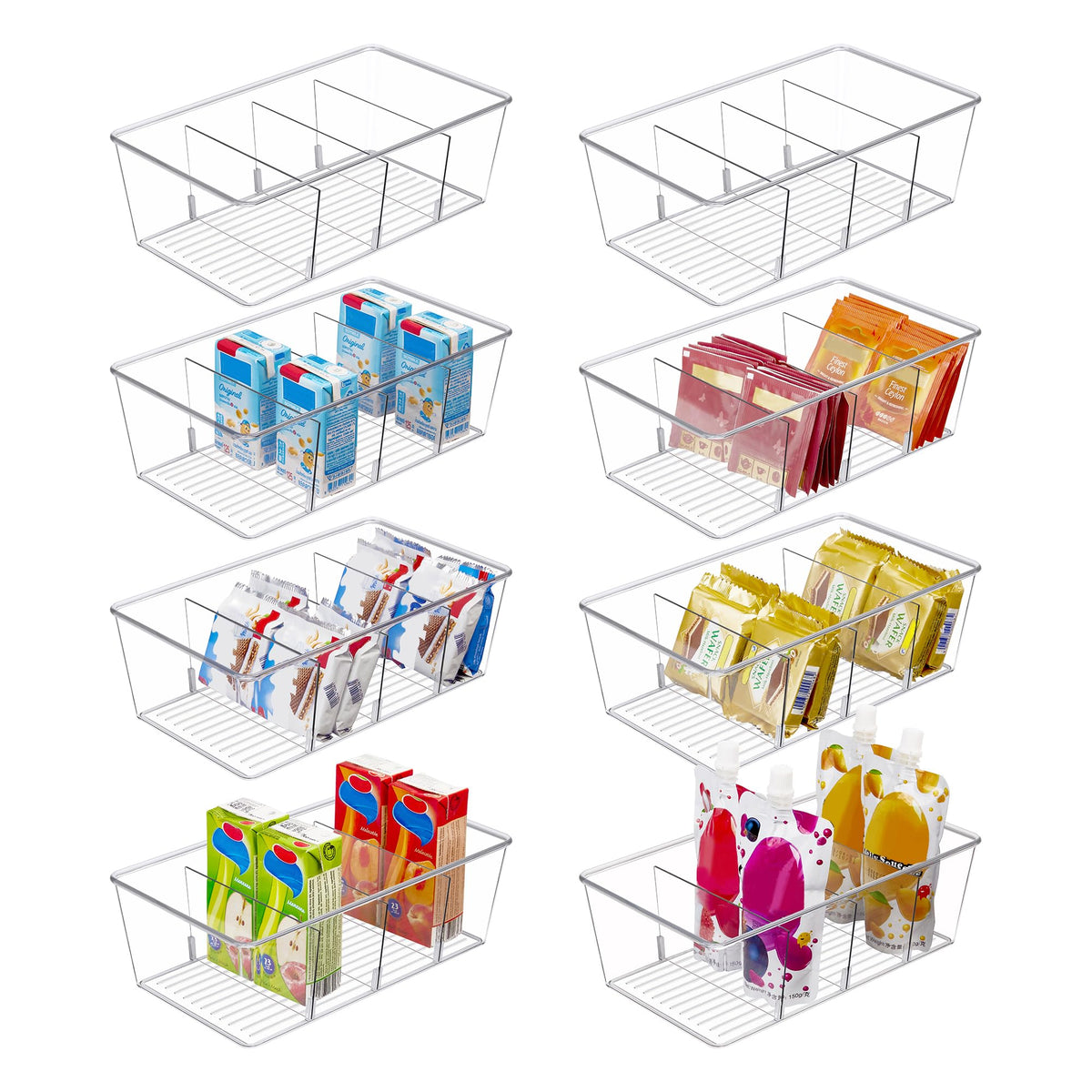 Vtopmart 4 Pack Food Storage Organizer Bins, Clear Plastic, 4 Compartments