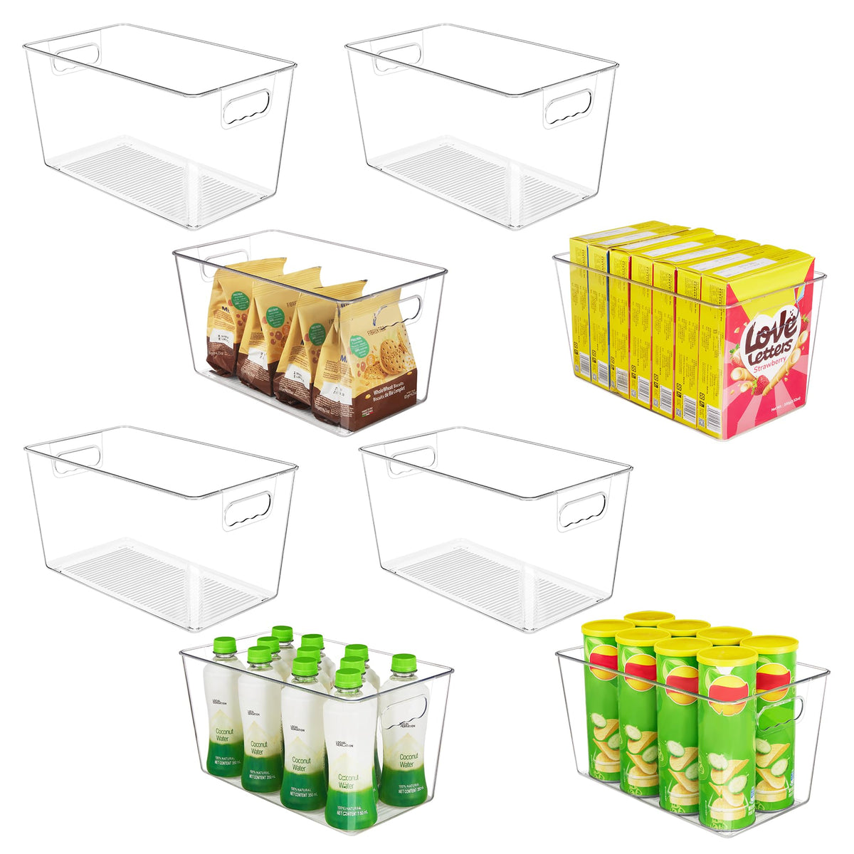 YIHONG Clear Plastic Storage Organizer Bins, 4 Pack Pantry Food Storage Bins with Handle for Kitchen,Refrigerator, Freezer,Cabinet Organization and Storage