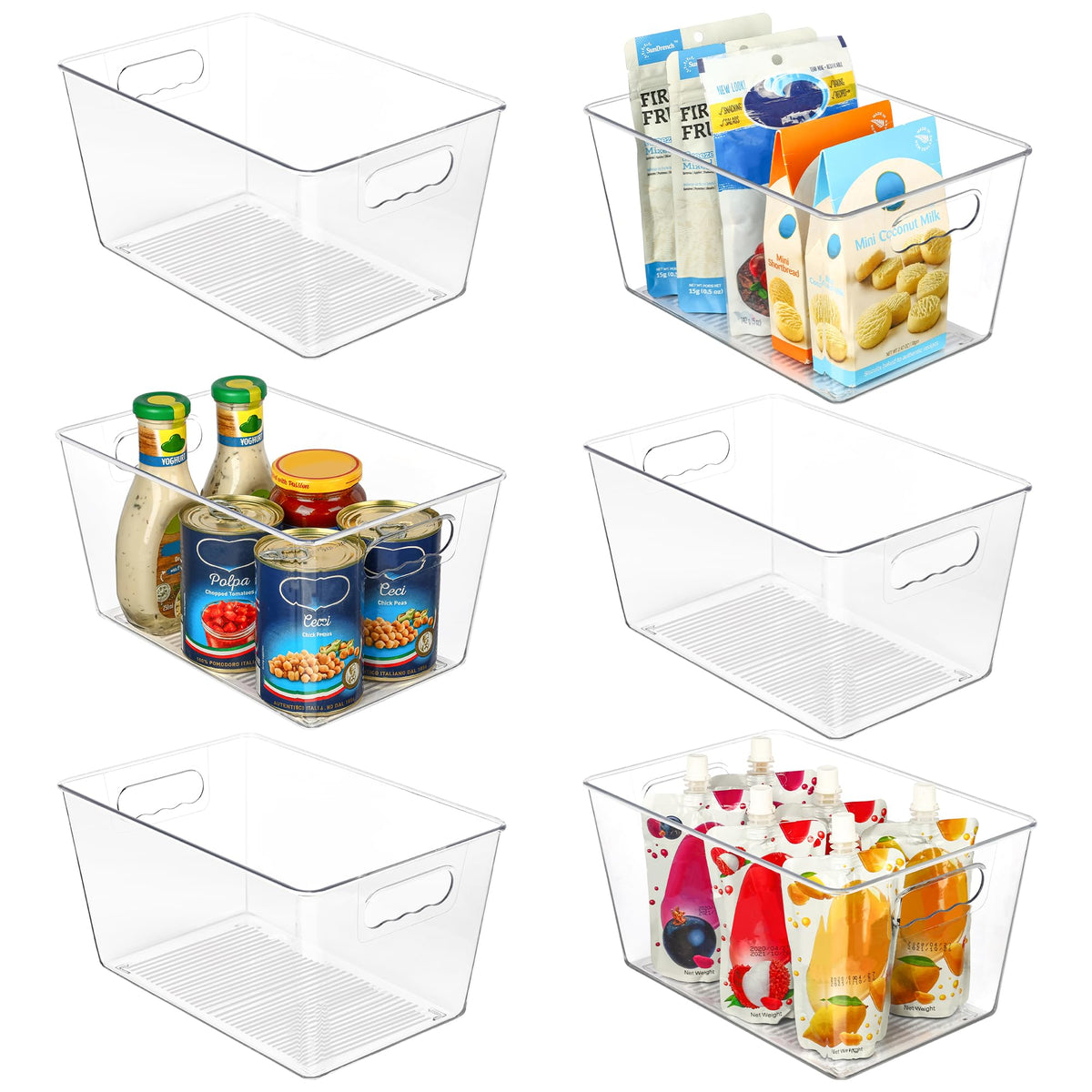 Vtopmart 6 Pack Clear Storage Bins, Pantry Storage Bins with Handle, XL