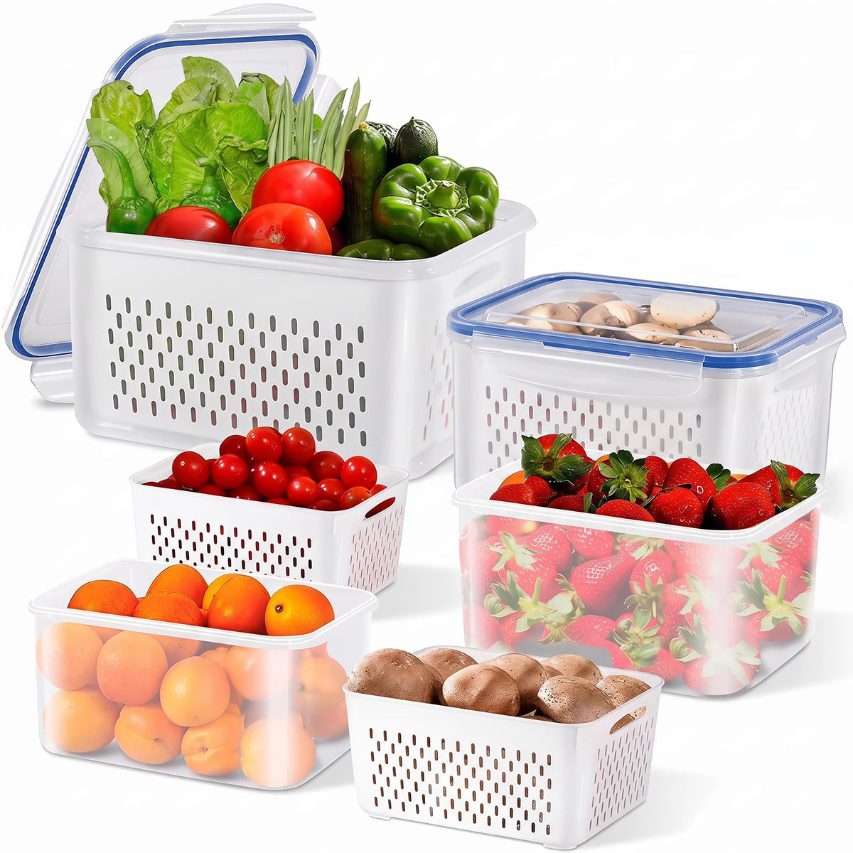 3pcs 4 in 1 Fruit Storage Containers for Fridge with Removable Colanders