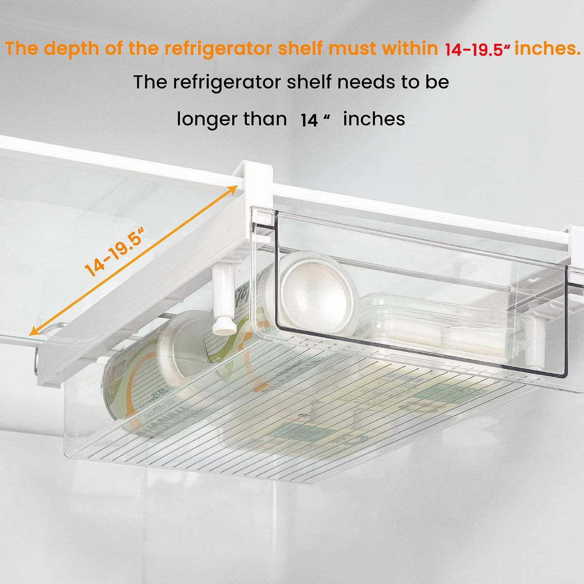 vacane Large Fridge Under Shelf Drawer, Pull Out Refrigerator Drawer Organizer Fridge Organizer Bins, Fridge Storage Container Holder for Produce, Deli Meat, Cheese, Bacon, Easy to Install-L