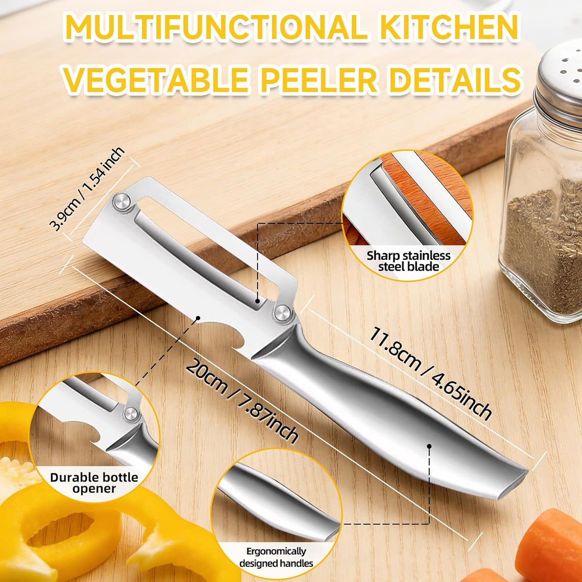 Heavy Duty Vegetable Peeler – Ultra Sharp ZeroFlex Thick Blade, Anti-Clog Wide Arched Edge for Pumpkin, Sugarcane, Pineapple – Metal Handle, Non-Slip Grip for Home, Camping, Thanksgiving