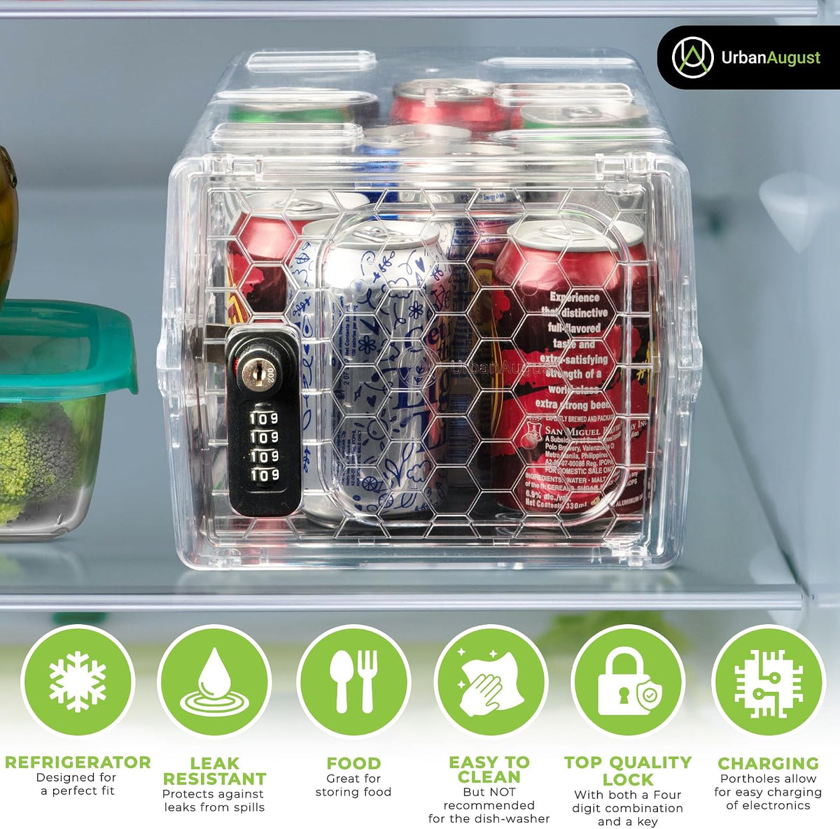 Urban August Combination Lock Box For Food & Medicine - Dual Combination & Keyed, Made of Industrial-Grade Plastic, One Size (Clear)
