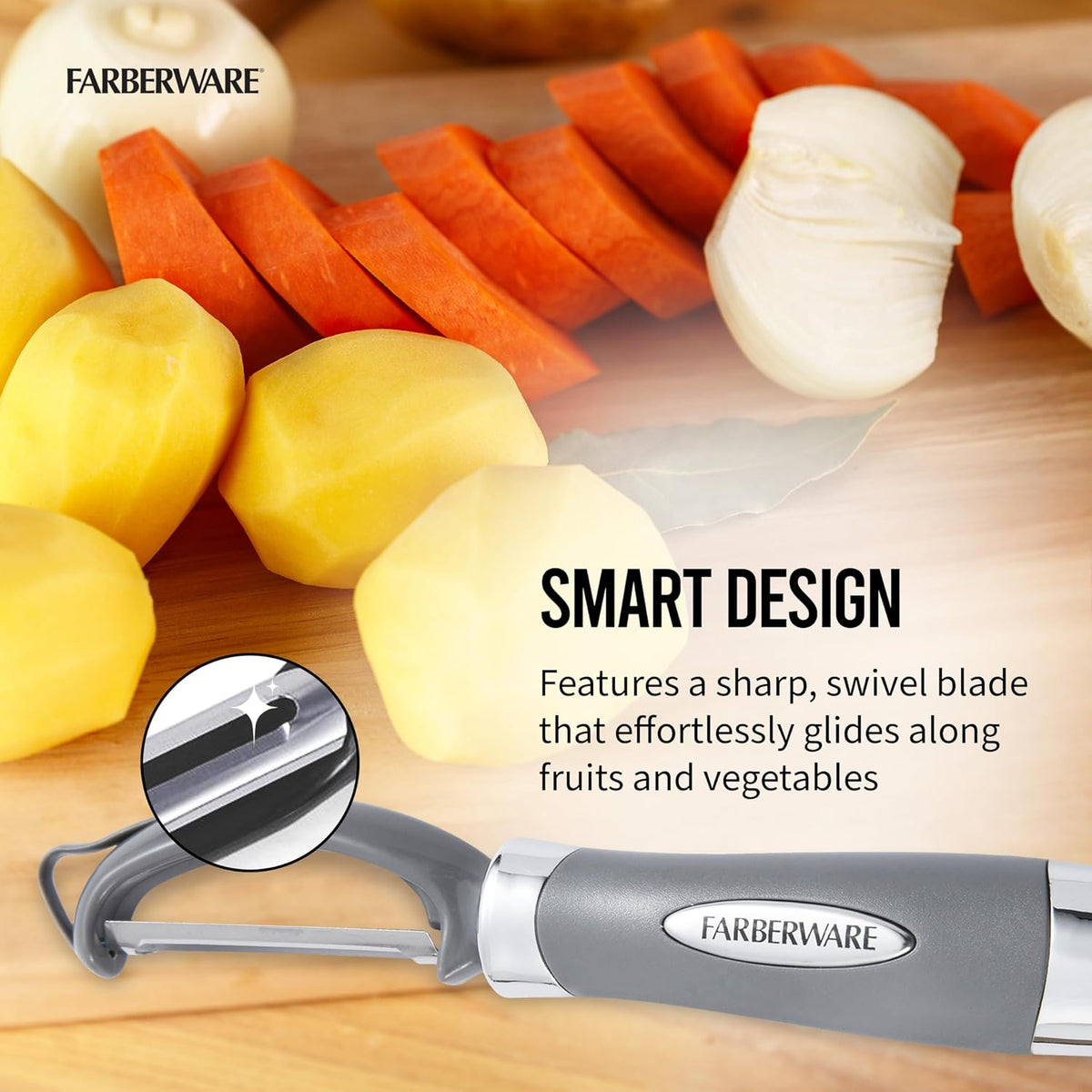 Farberware Euro Vegetable Peeler with Swivel Blade Jewel Grey