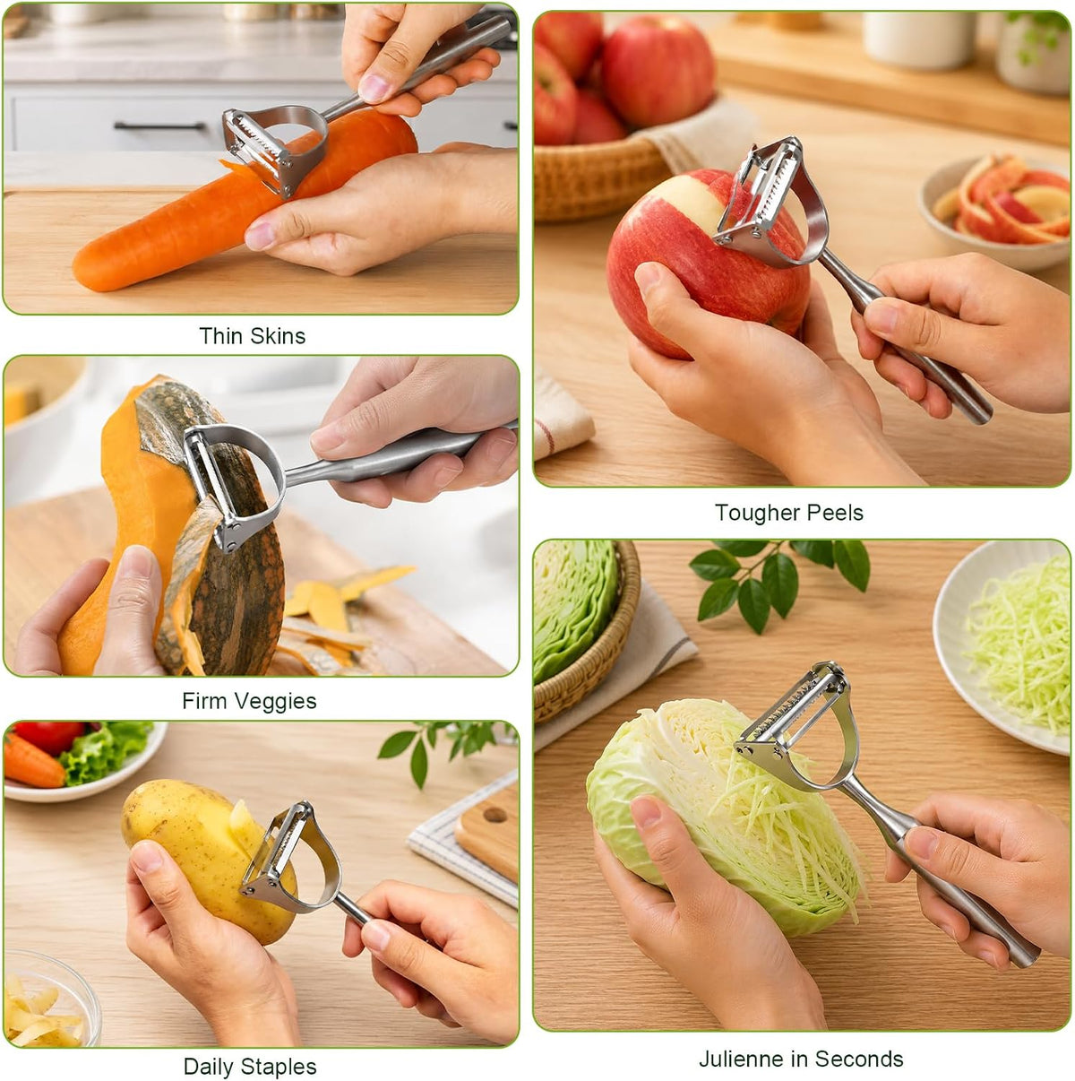 Vegetable Peeler Julienne Peeler,2-in-1 Stainless Steel Peelers for Kitchen