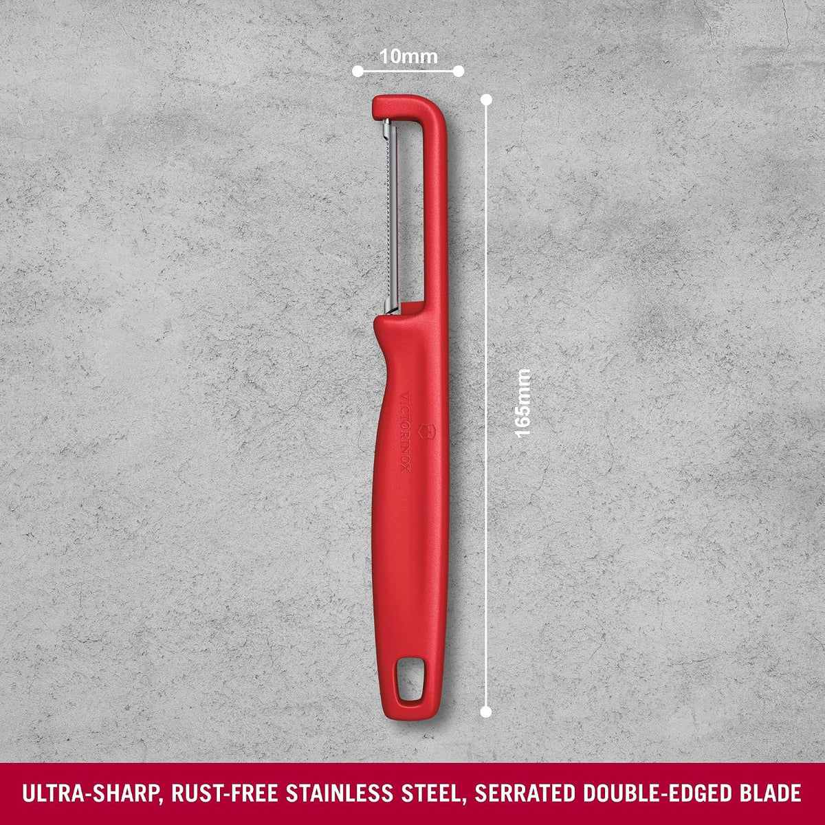 Victorinox Iota Peeler for Vegetables Fruits, Serrated Edge,Swiss Made, Red