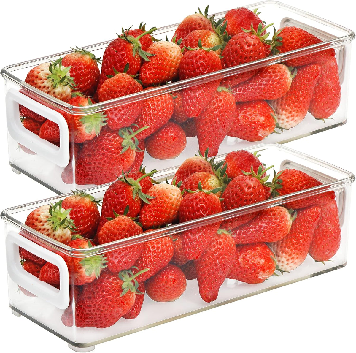 Youngever 2 Pack Stackable Plastic Storage Organizer Container Bin, Stackable Storage Bins with Handler for Refrigerator, Pantry (16" x 4" x 5")