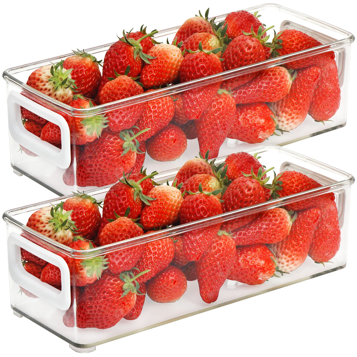 Youngever 2 Pack Stackable Plastic Storage Organizer Container Bin, Stackable Storage Bins with Handler for Refrigerator, Pantry (16" x 4" x 5")