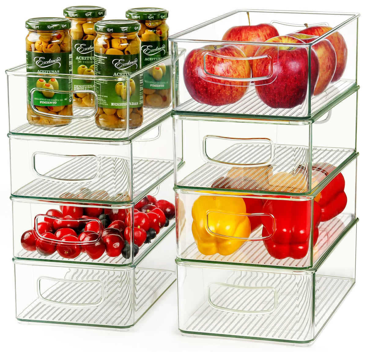 Hudgan 8 Pack Freezer Organizer Bins,Stackable,Clear Bins for Fridge,Pantry