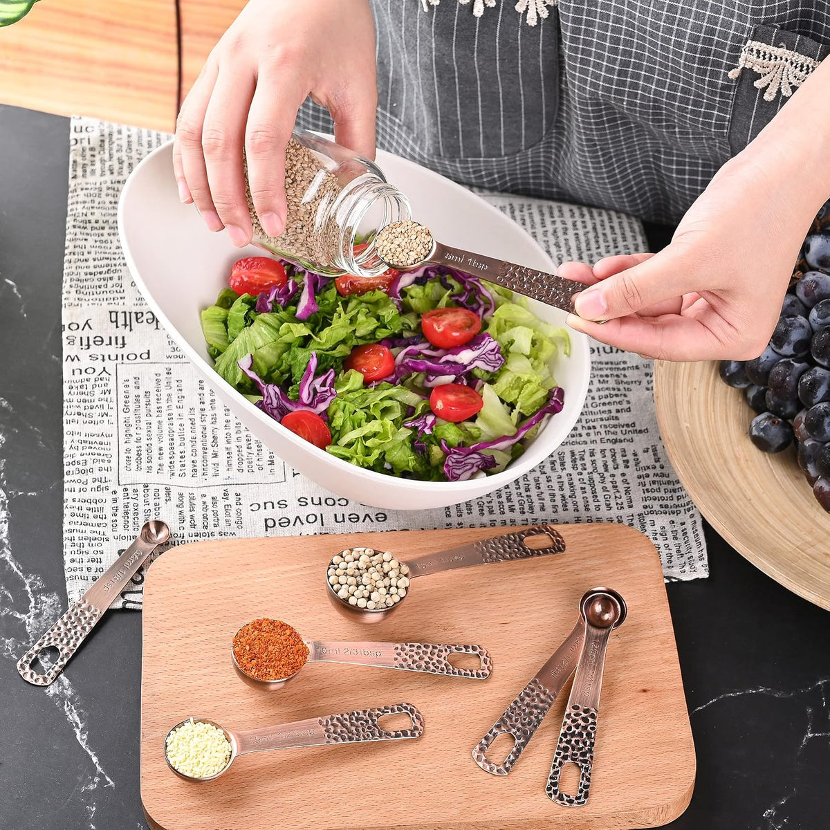 Copper Measuring Cups and Spoons Set, Metric & US Stainless Steel 5 Measuring Cups and 6 Measuring Spoons for Baking & Kitchen